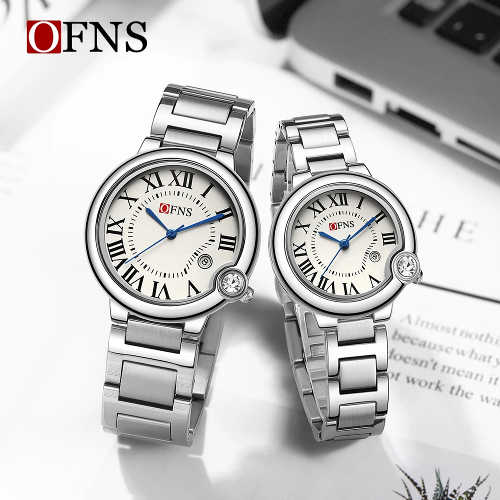 OFNS New 1512 Fashion Couple Quartz Watch Dial Roman Scale Waterproof Calendar Luxury Couple Quartz Watch 2025