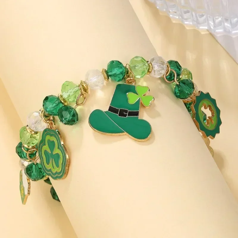 Three Leaf Clover Lucky Charm Crystal Bracelet for Women Girl Friendship Wish Bracelet for St. Patrick’s Day Party Favor Jewelry