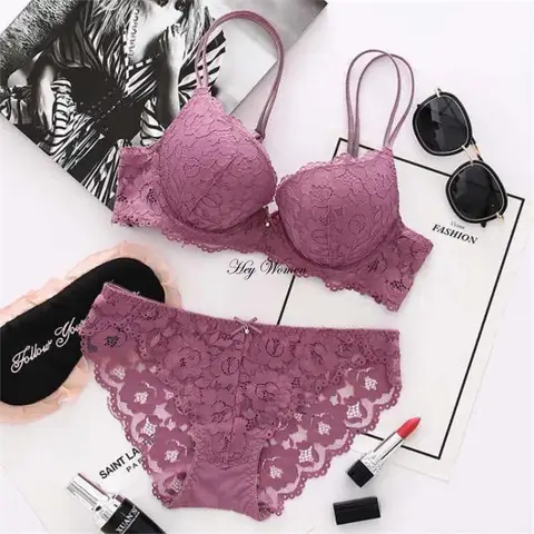 섹시한 브래지어 세트 딥 V 푸시 업 Underwire Bralette 레이스 꽃 란제리 세트 컴포트 브래지어와 팬티 세트 여성 패션 속옷 세트