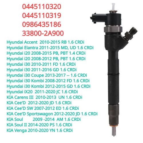 Imagen 1 del producto Boquilla de inyector de combustible diésel, accesorio para Hyundai Accent i20 i30 KIA Soul Cee'D 0445110320 CRDi, 33800-2A900, 0445110319, 1,6