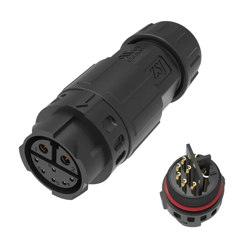 Waterproof 2+6 Connector Outdoor Current+Signal Hybrid Welded Self-locking Cable Plug Socekt IP68 8Pin Male Female Head Joint