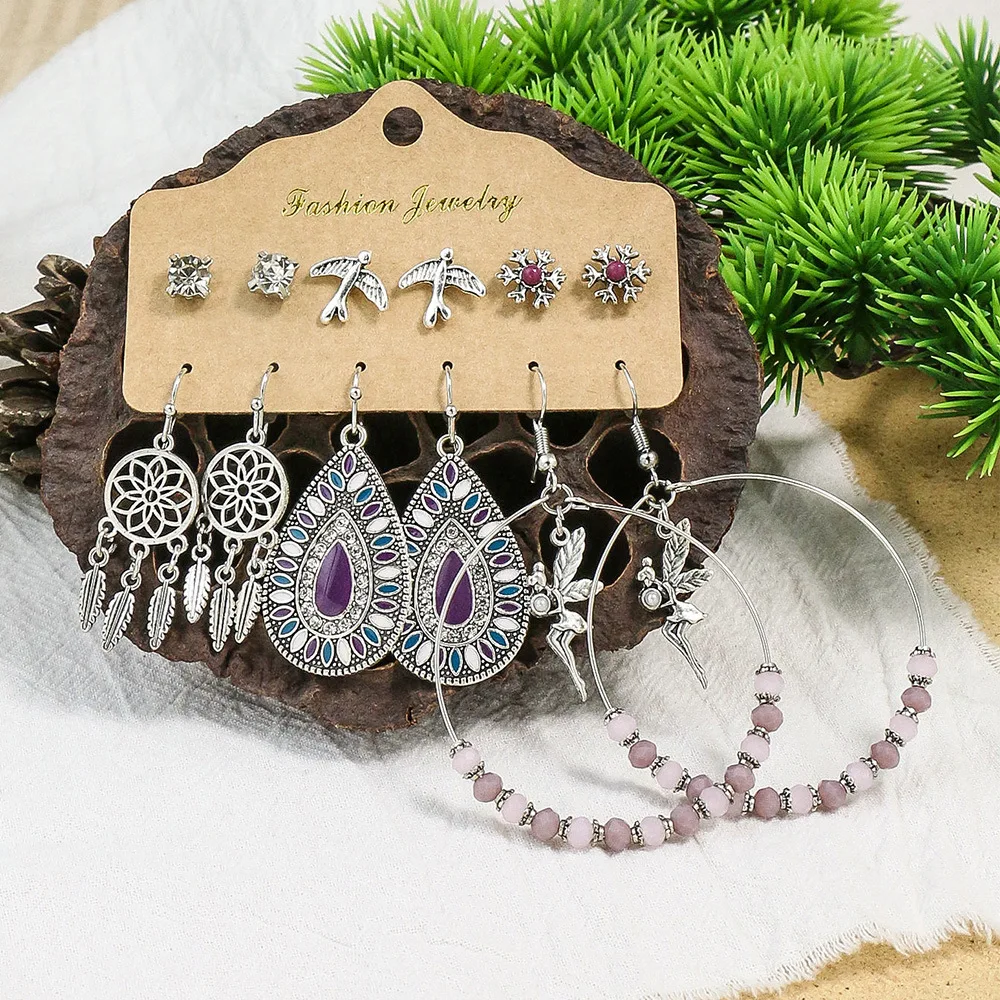 خمر بوهو الأزرق حجر الفيروز انخفاض الأقراط شرابات هندسية قلادة زاك أقراط المرأة العصرية مجوهرات حفلة هدية #5