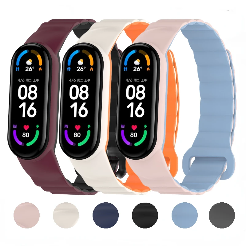 Silicone Magnetic Loop Belt For Xiaomi Mi Band 7 6 5 4 3 Easy to adjust Bracelet Wristband for Mi Band 7 6 5 Mi Band 4 Strap