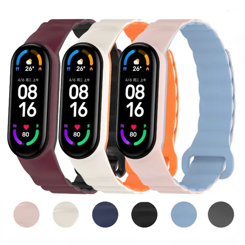 Xiaomi Mi Band 7 6 5 4 3 용 실리콘 마그네틱 루프 벨트 Mi Band 7 6 5 Mi Band 4 스트랩 용 팔찌 손목 밴드 조정 용이