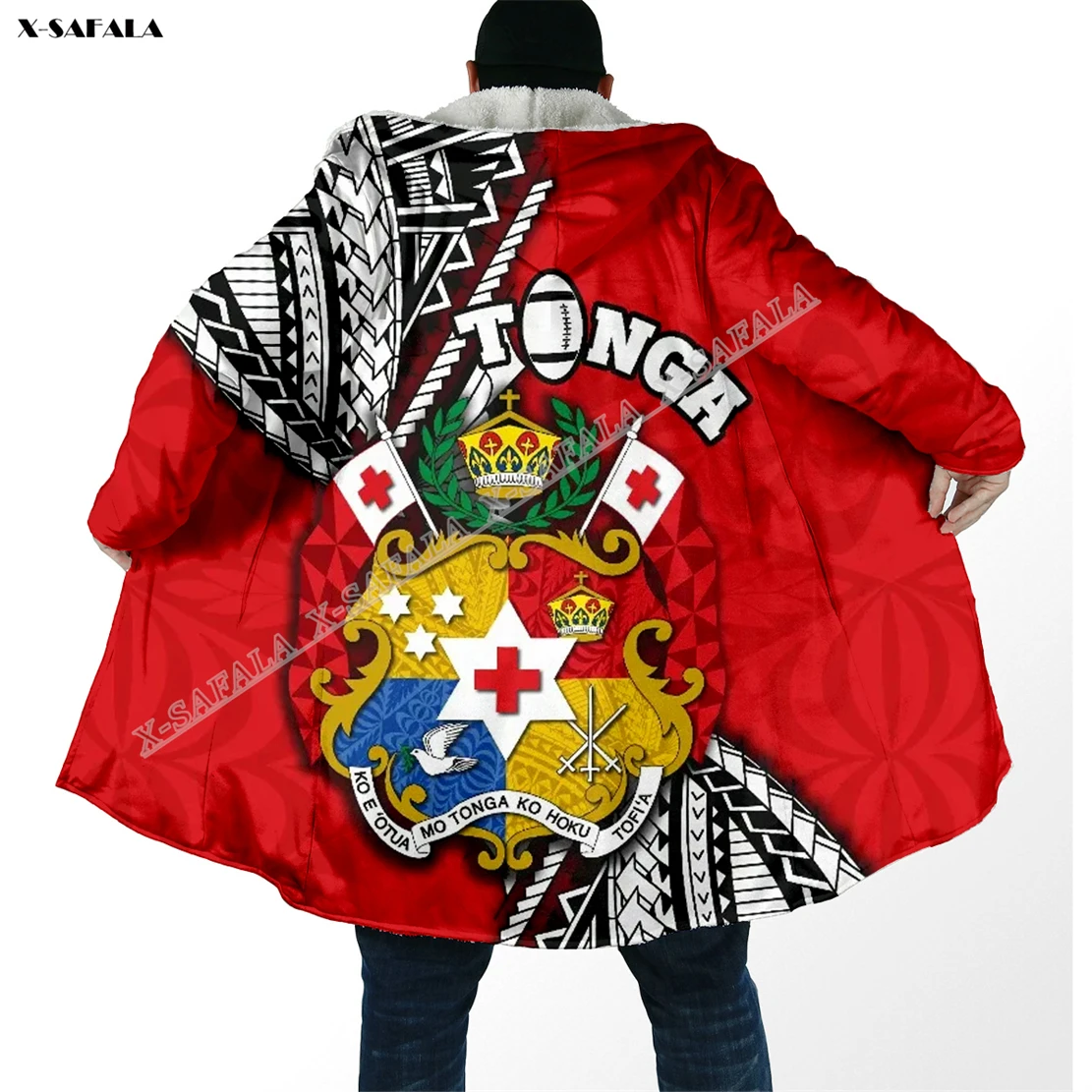 

Tonga Rugby Polynesia 3D Printed Overcoat Hooded Blanket Coat Cape Robe Fleece Loose Men Female Cloak Windproof