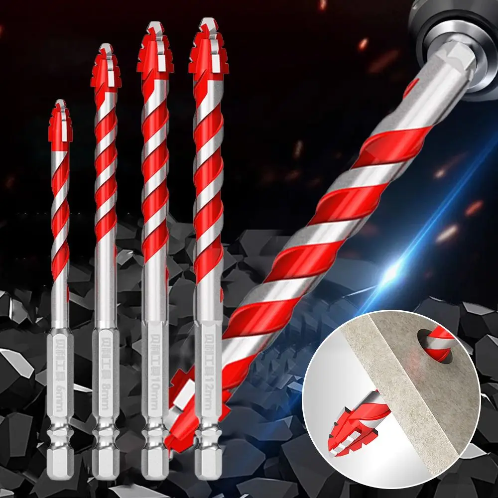 Broca excéntrica de cuatro filos, broca dentada de alta dureza para azulejos, cabezal inclinado, juego de brocas para hormigón, herramienta de perforación