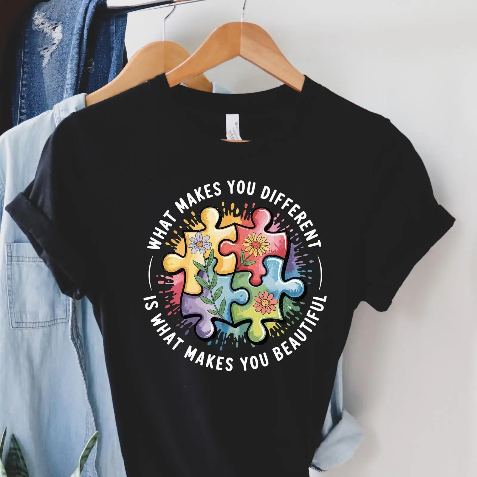 What Makes You Different Autism Awareness T Shirt Neurodiversity Inclusion Support  vintage Washed Slightly designer clothes