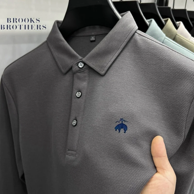 Genuine Goods Brooks Brothers Brooks Brothers Polo Shirt Long sleeve Men's Solid Cotton Lapel T-shirt Men's Fashion