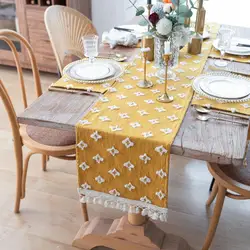 Rustic Table Runner Boho Burlap Yellow Table Runner Stain-Resistant Summer Kitchen Dining Table Cloth Party Home Decoration
