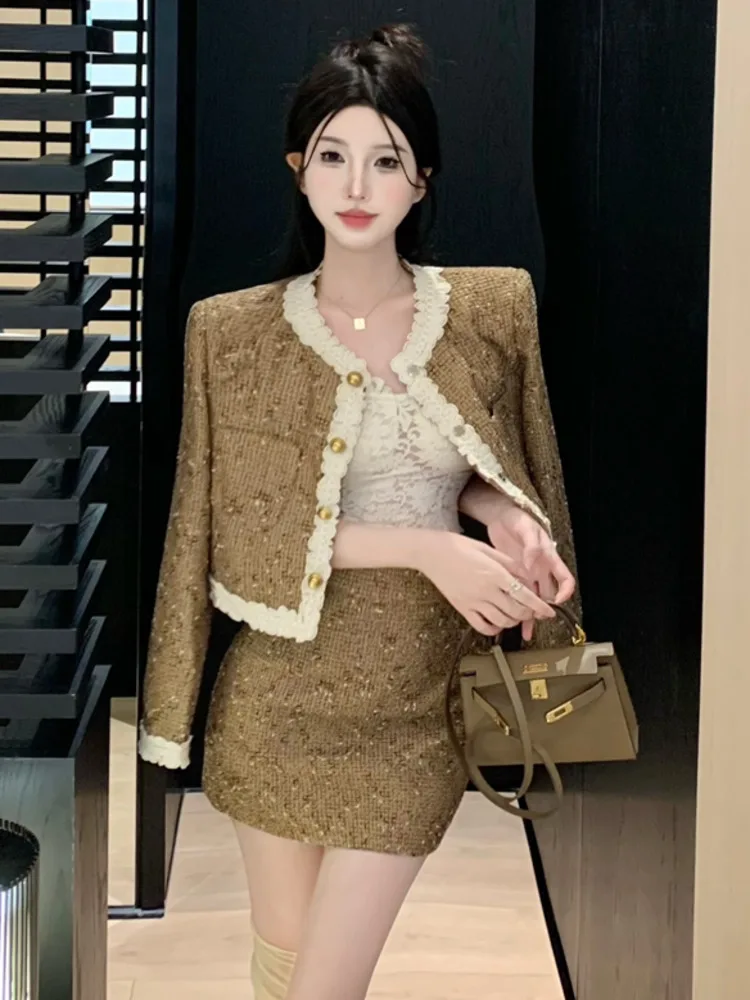 High Street French Luxury Small Fragrance Two Piece Set For Women Short Jacket Coat + Skirt Suits Autumn Winter 2 Piece Outfits