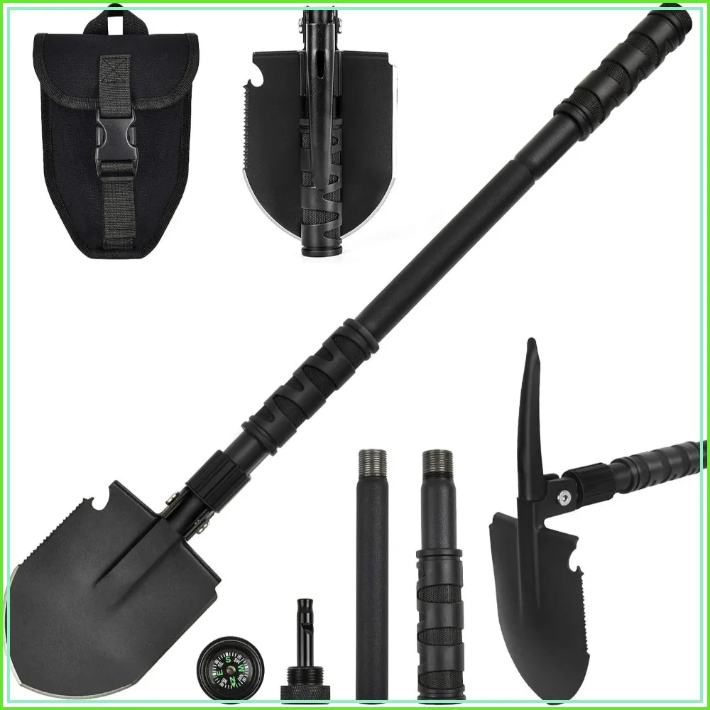 

24.2" Folding Camping Shovel with Pickaxe, Portable Survival E-Tool, High Carbon Steel for Digging, Hiking, Gardening, Emergency