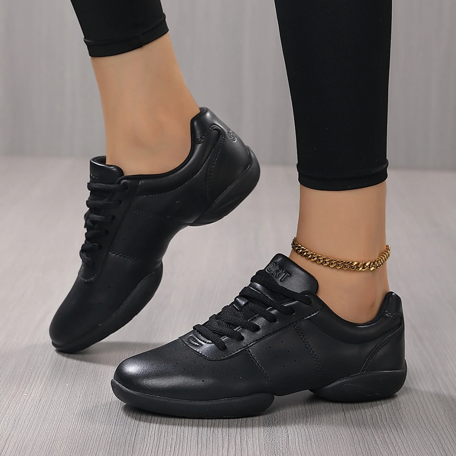 610Women's Leather Sports Shoes Lightweight Cheerleading Aerobics Sneakers Youth Teen Girls Non-slip Fitness Gym_desvips.com