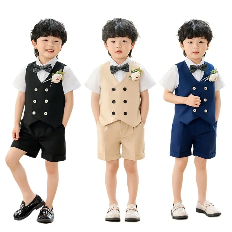 Ragazzi gilet set moda estiva doppio petto bambino abito da sposa gentiluomo abiti da festa adolescente bambini pianoforte Performance Costume 10 Y