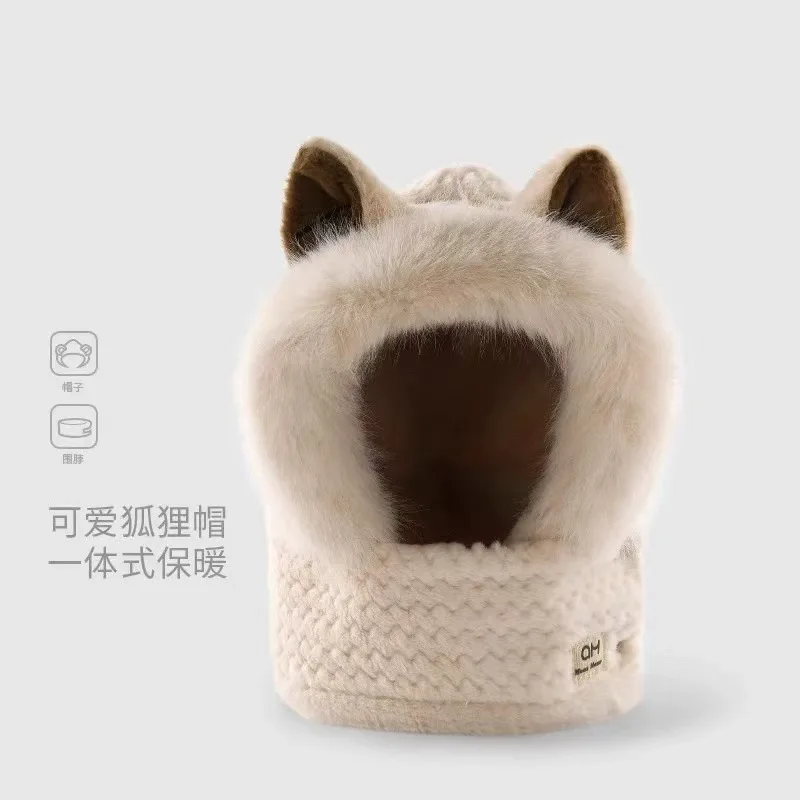

Fox Ear Hat Scarf Gorros Balaklava Ear Protection Plush Thick Cute Winter Warm Neck Autumn Winter Cold Protection 4M754