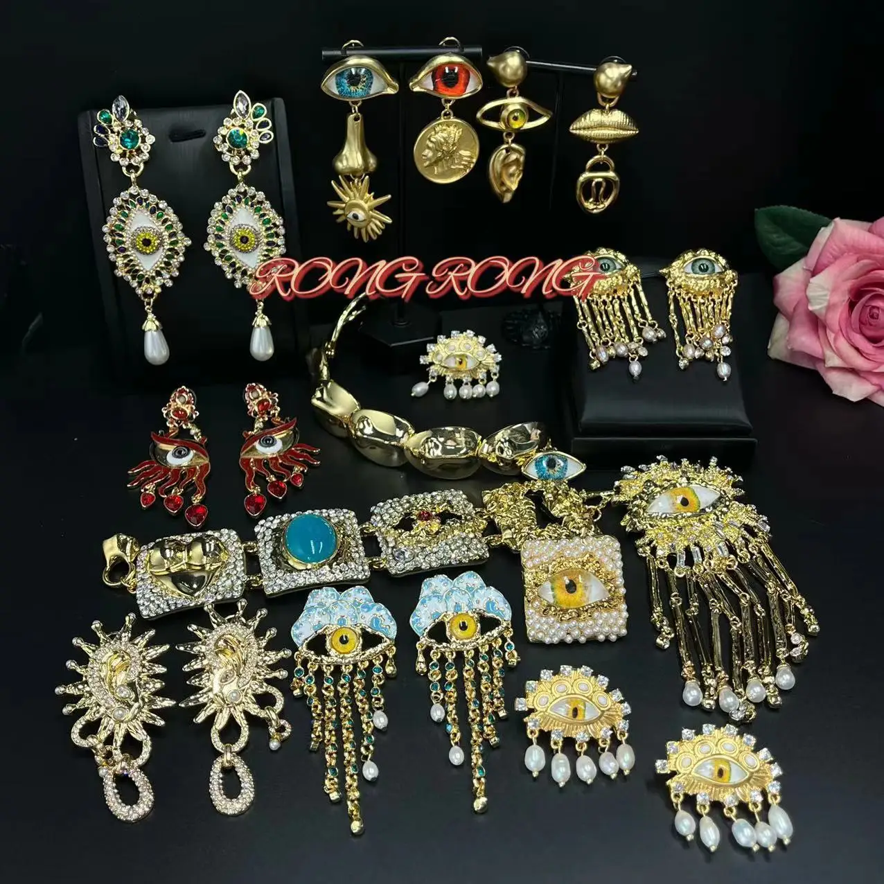 pleated-devil's-eye-devil's-eye-brooch-alloy-keyhole-shape-glaze-luxury-badge-pin-trendy-tassels-banquet-clothes-metal-pin