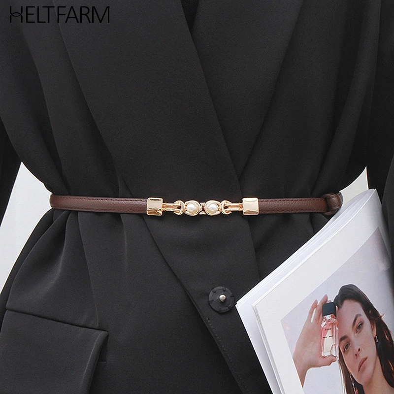 

New Women's Belt Creative Double Pearl Leather Dress Waist Elastic Thin Belt Elegant Women Fashion Accessory Female Belt