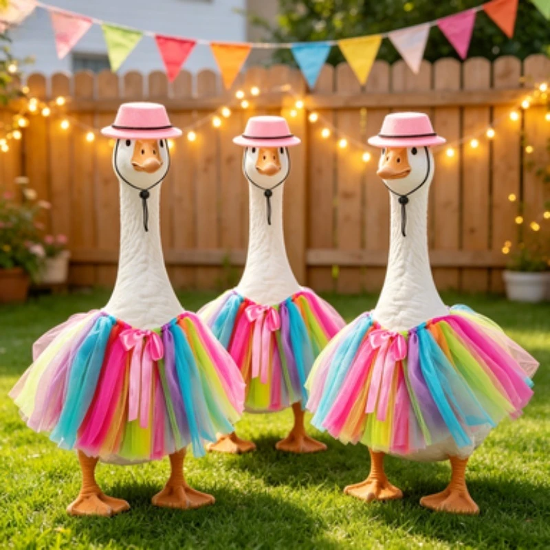 Halloween 2 Piece Porch Goose Costume Set Pumpkin Color Tutu Skirt Outfit for 23 Inch Porch Goose Statue Yard Decor