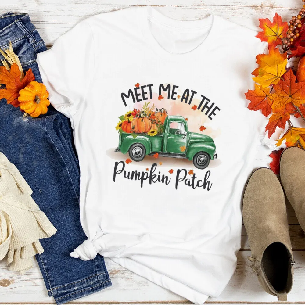 Happy Fall Y'all Print Shirt Thanksgiving Graphic T-shirt Fashion Autumn Party T Shirt Pumpkin Spice Tops Trick or Treat Outfits