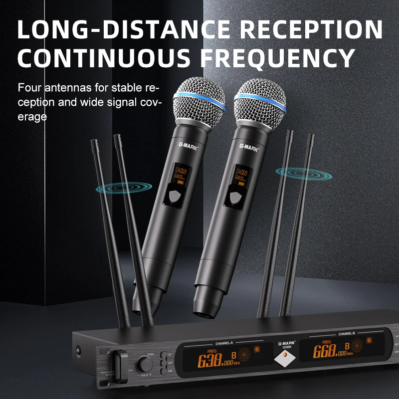 G-MARK G3000 Wireless Microphone Professional 2 Channel UHF Karaoke Handheld Mic 80M For Party Speaker Show Stage Wedding Church