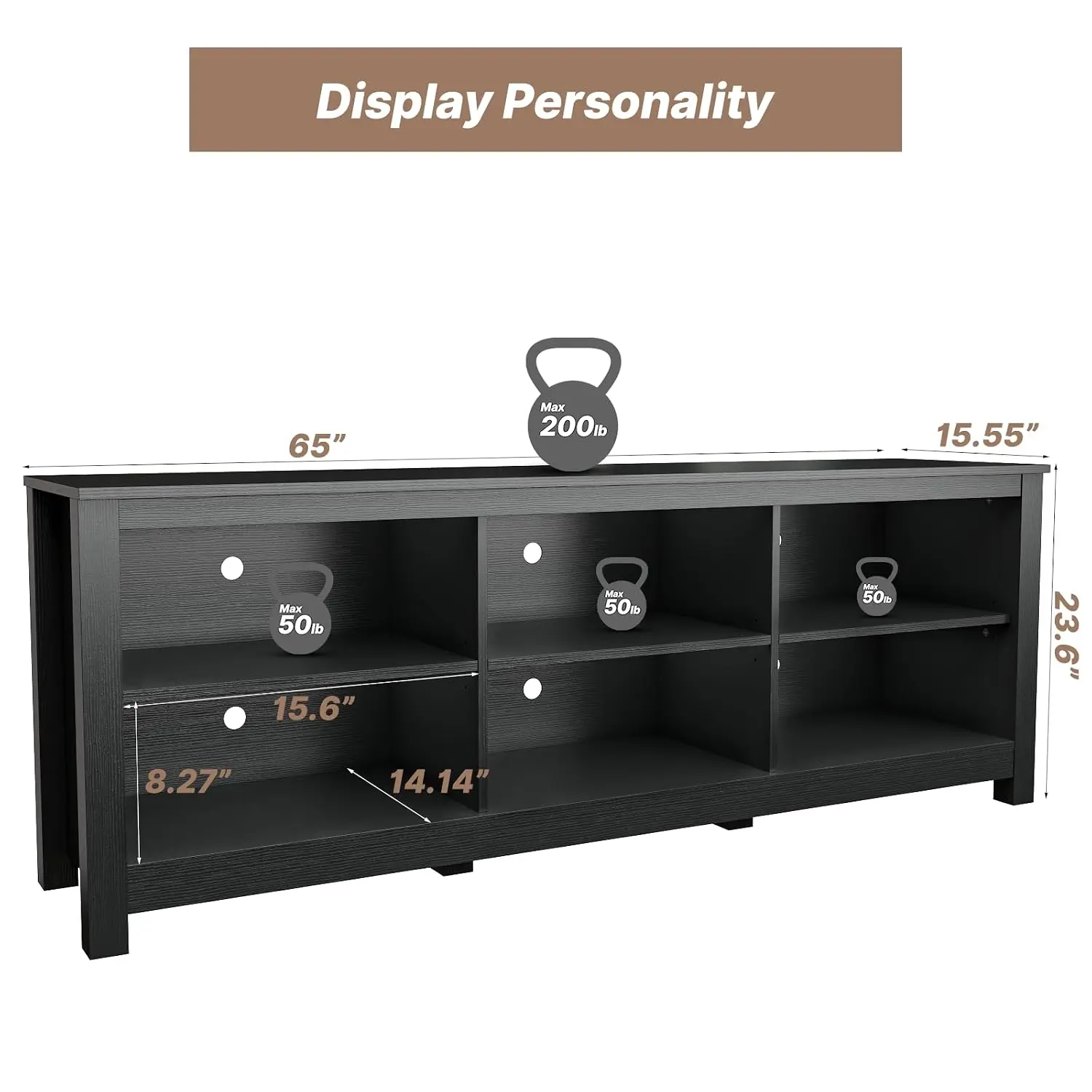 Black TV Stand for 70 Inch TV Entertainment Center Console Table with 6 Storage Cubby for Living Room Bedroom, Customized