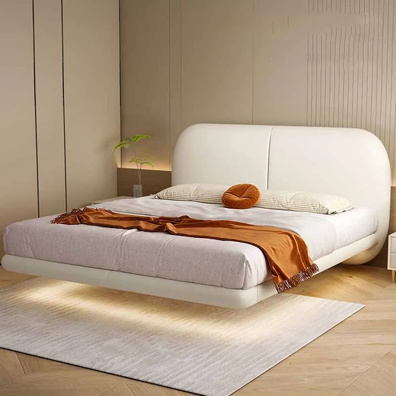 

Modern White Double Bed European Headboard Loft Sleeping Floor Double Bed Queen Full Size Cama Matrimonio Furniture For Bedroom