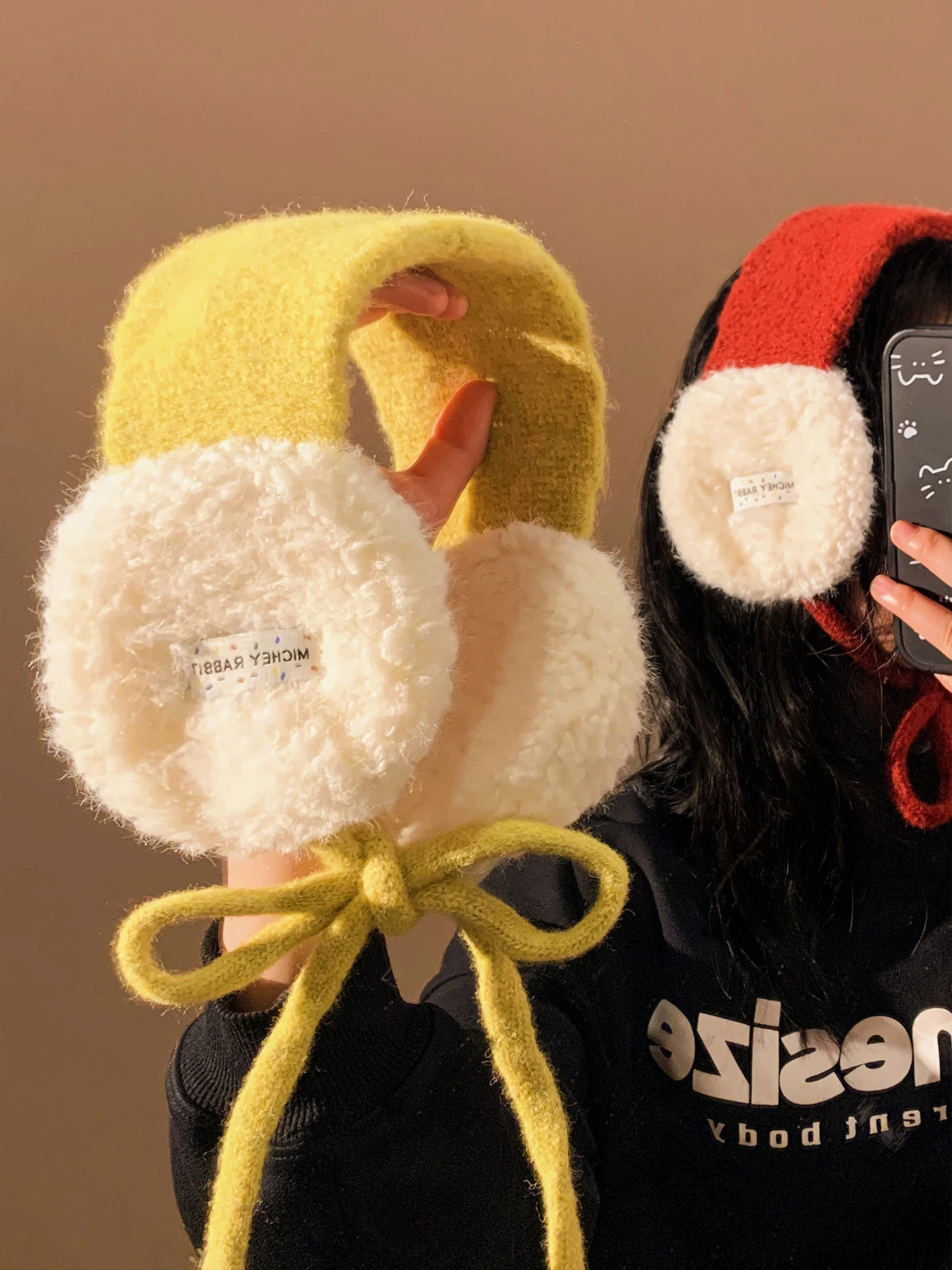 korean-style-color-block-lamb-fur-ear-muffs-women's-winter-warm-ear-cover-protection-ear-warmth-cycling-cold-resistance