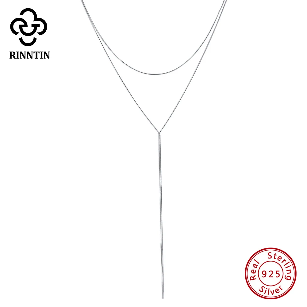 

Rinntin Genuine 925 Sterling Silver Layered Chain Classical Necklace For Women Fashion Silver Luxury Handmade Jewelry BQN15