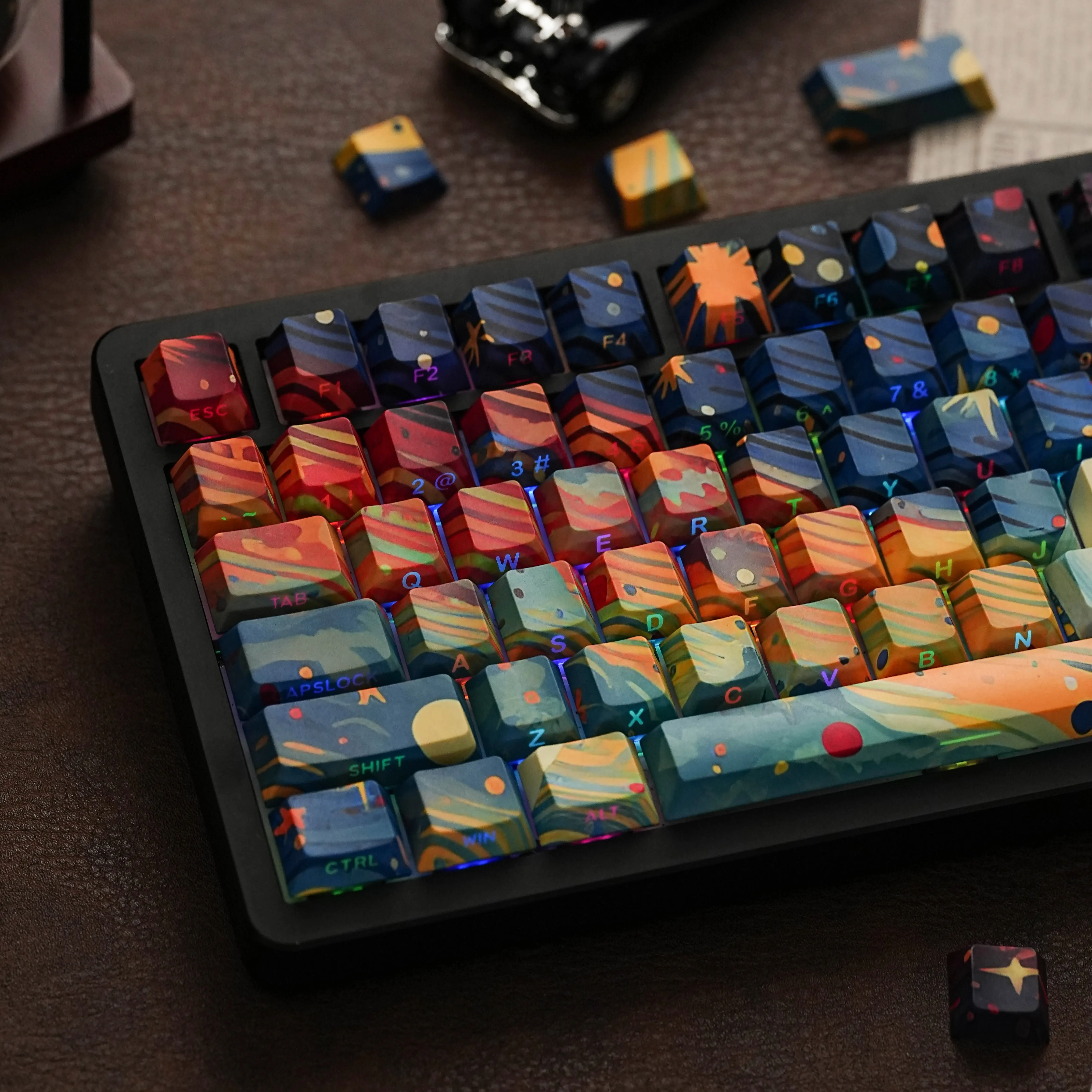 Starry SkyV4 Dye-Sub PBT Keycaps Cherry Profile Side Light Mechanical Keyboard Keycaps Compatible with Spanish Hebrew French
