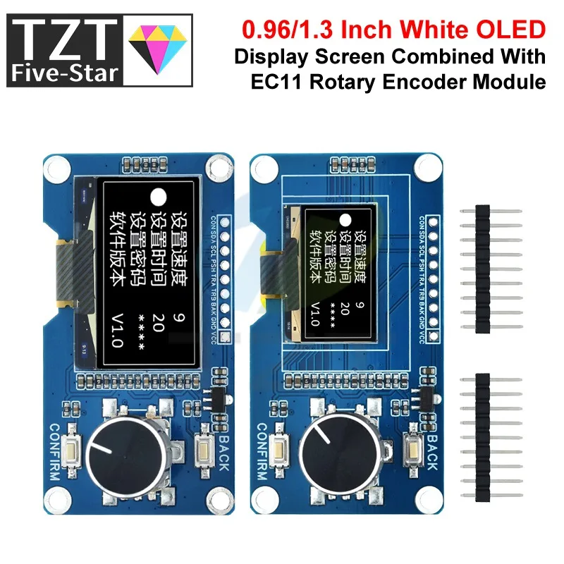TZT 0.96/1.3 Inch OLED Display Module With Button EC11 Rotary Encoder IIC Interface LCD Screen For Arduino