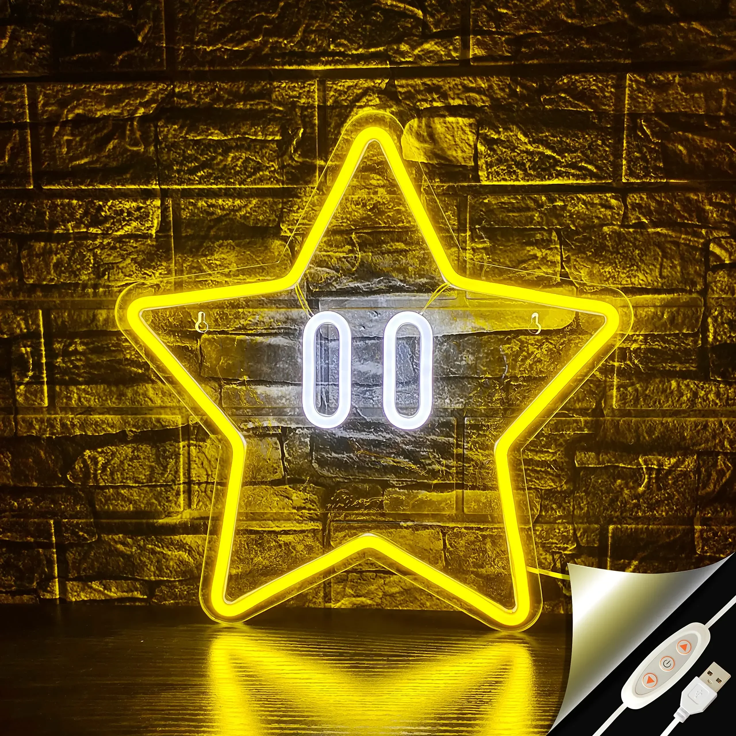 Dimmable Super Star Led Neon Star Neon Sign Gaming Neon Sign for Game Room Decor USB Powered Light Sign for Boys Kids Room Decor