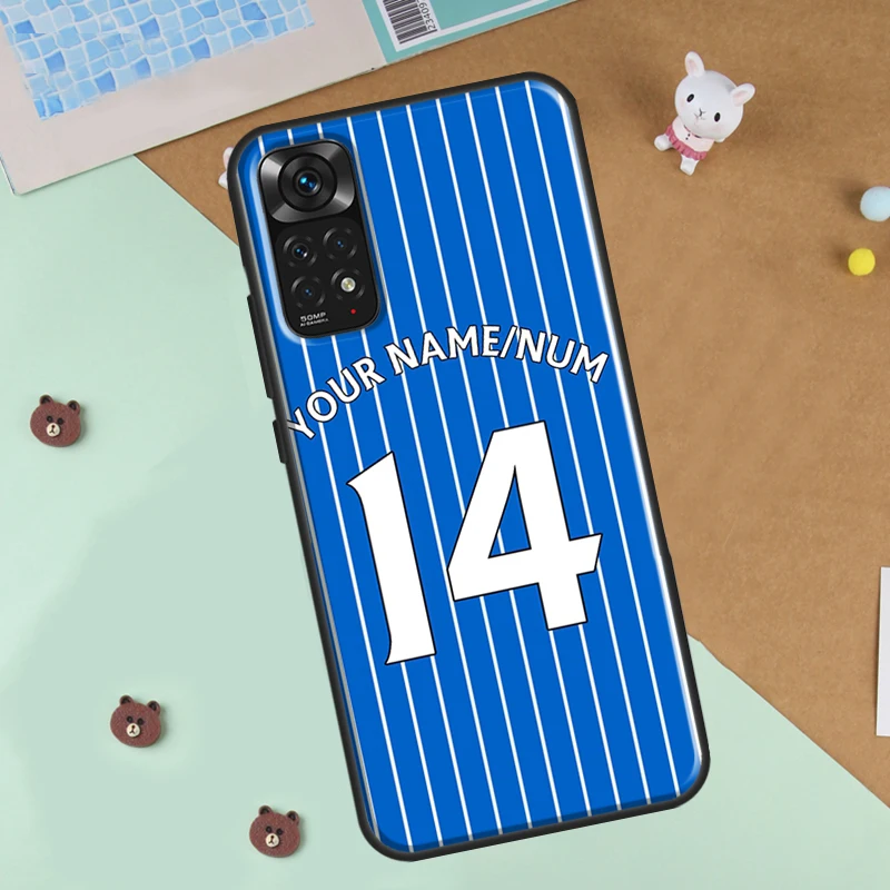 Personalised Football Number Strips Phone Case For Xiaomi Redmi Note 12 8 9 10 11 Pro 8T 9S 10S 11S 12S 10A 9C 10C 12C Cover