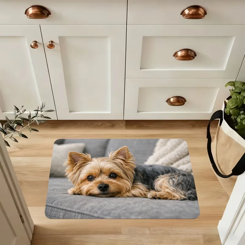 2D‑Printed Lazy Yorkshire Terrier Rug, Decor for Entryway, Bedroom, Balcony, Indoor‑Outdoor Parties