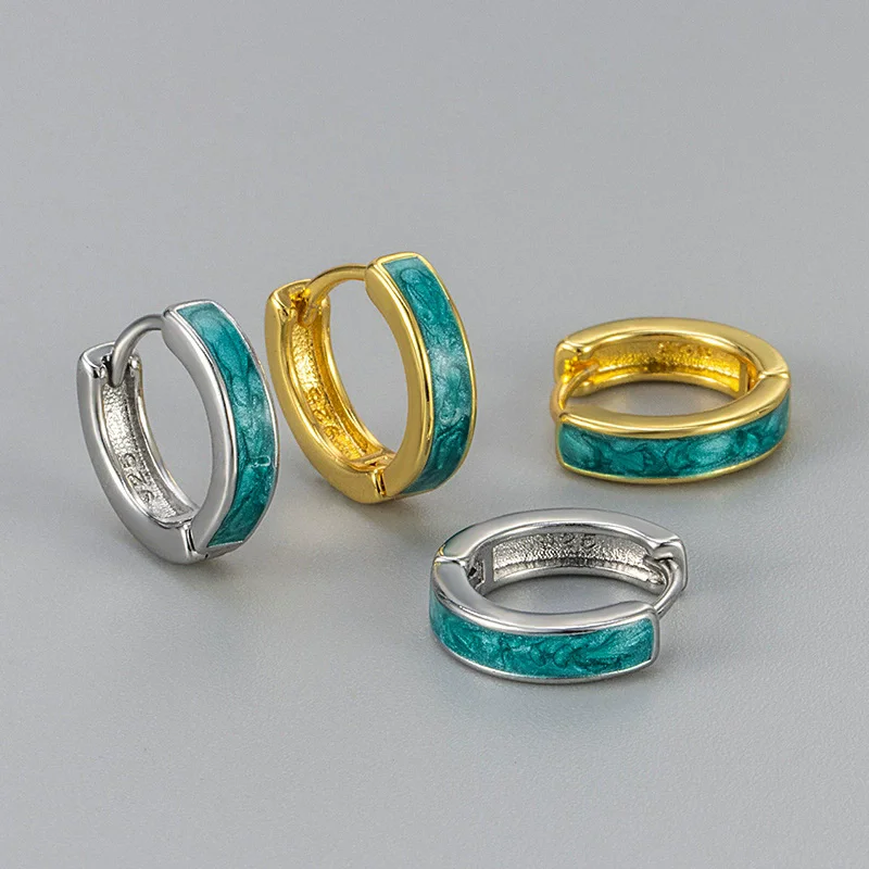 

Vintage Green Enamel Hoop Earrings For Women Girl Fashion New Trend Jewelry Gift Party Daily серьги женские