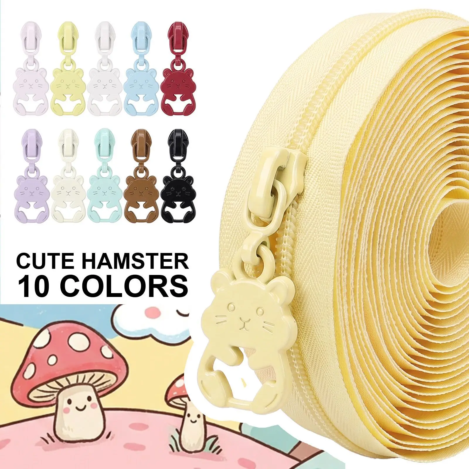 Nylon Zipper Set with Lock for DIY Sewing Small Hamster Design 45m 10 Zipper Heads Included Home Fabric Crafts