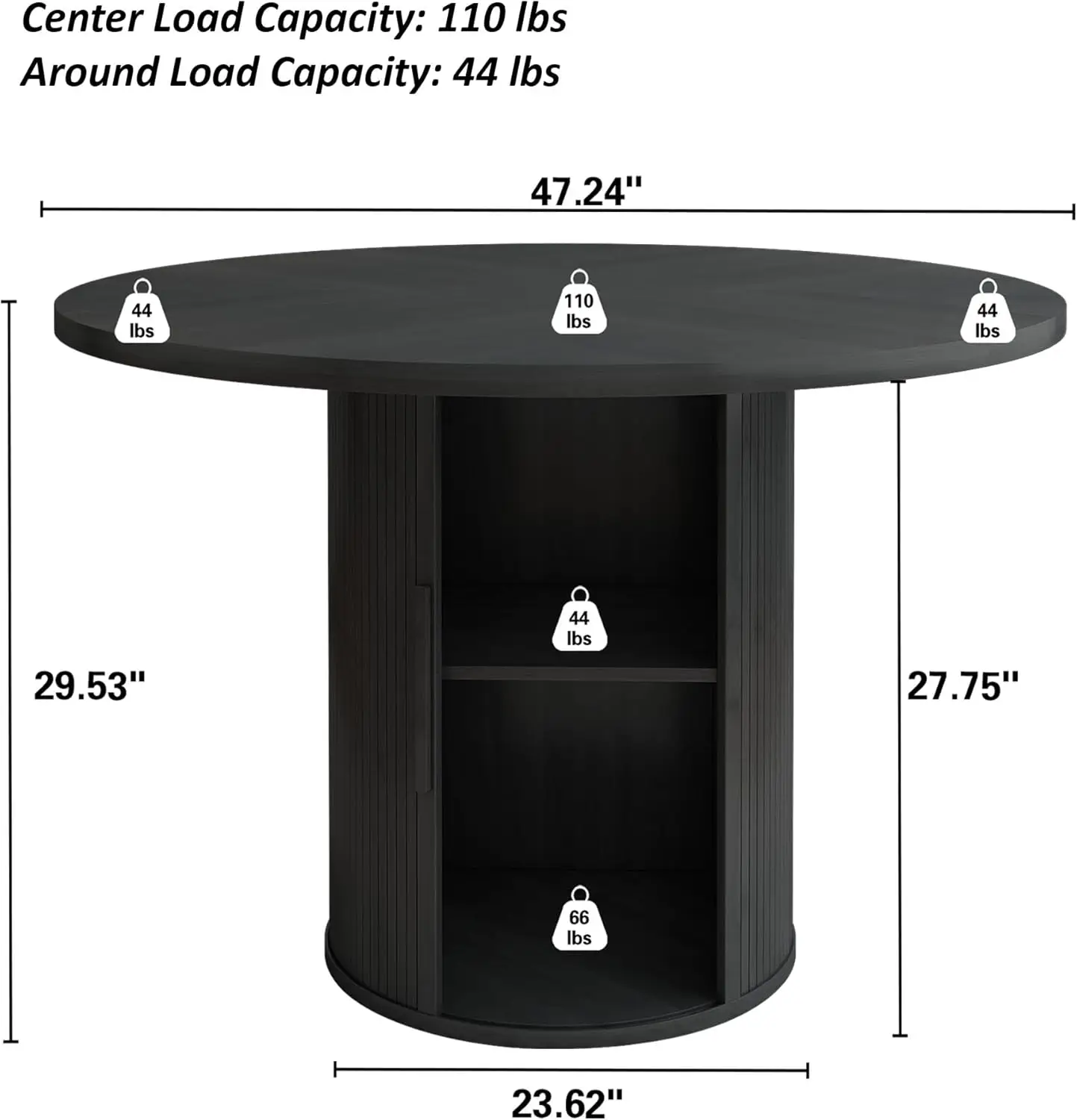 47 inch Round Dining Table for 4, Kitchen Table Dinner Table with 2-Layer Storage Shelf and Wood Slide Door for Home Dining Room