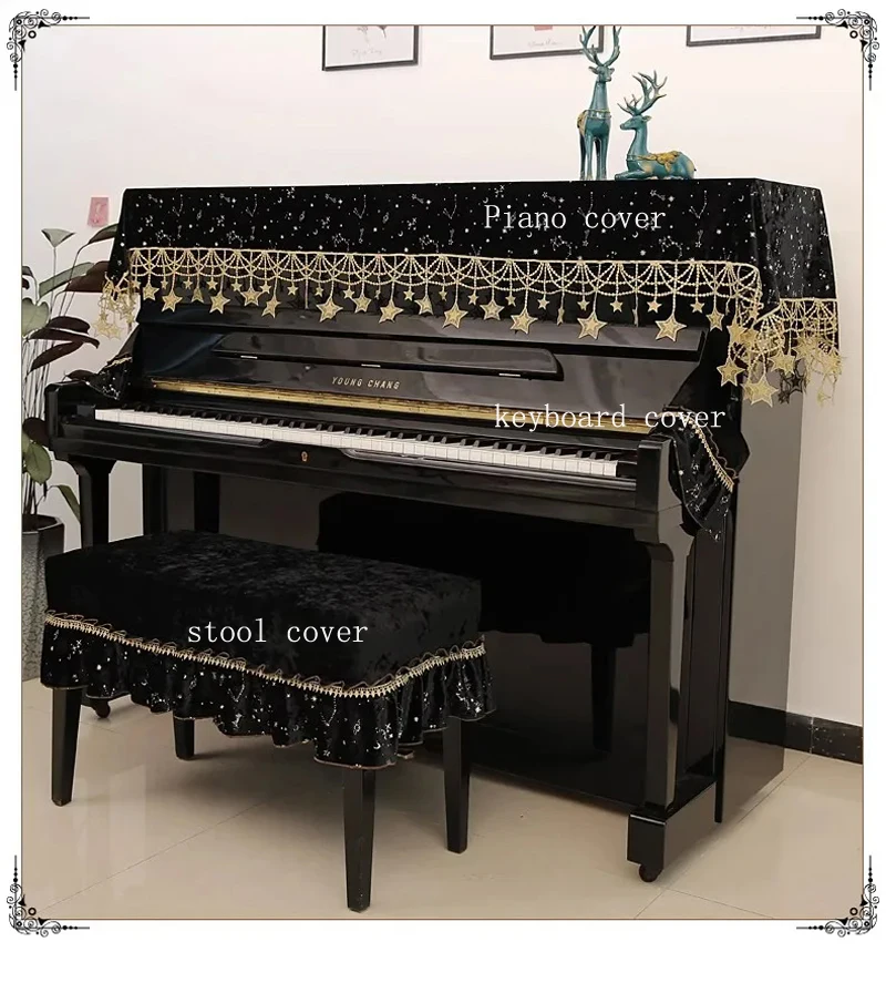 1 pcs Light Luxury Piano Cover/ stool cove Velvet Nordic Dust Cover Black Triangle Half Cover Simple Modern Cover European Style