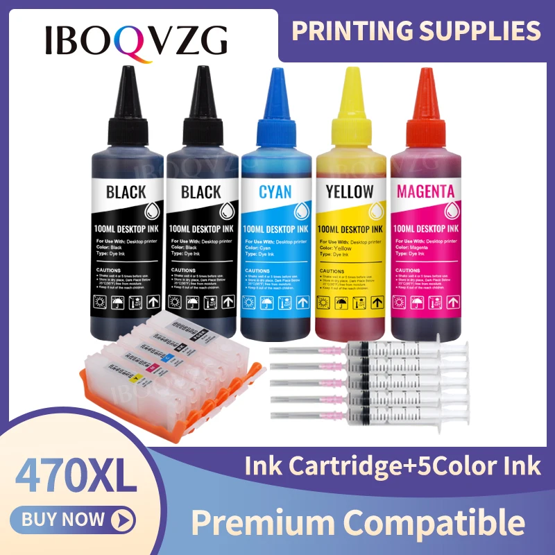 IBOQVZG PGI470 PGI-470 CLI-471 ricarica cartuccia d'inchiostro + 100ML compatibile per Canon 5740 MG6840 MG7740 TS8040 TS9040 con Chip ARC