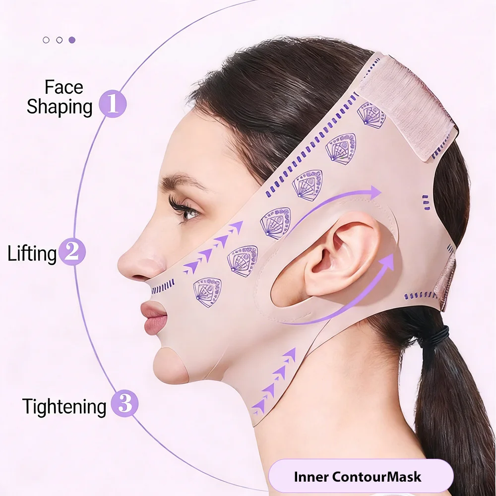 Double Layer V Line Lifting Face Slimming Strap Double Chin Reducer Tighten Face Lifting Belt Shaper Chin Belt V Facial Lifting view 4