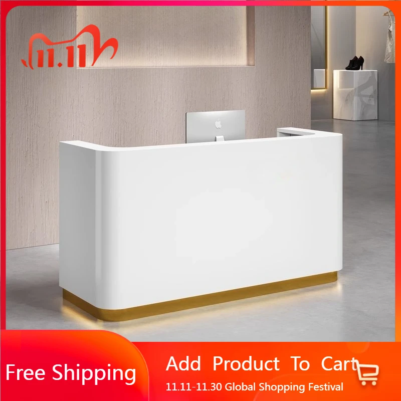 

Minimalist White Reception Desks Unique Design Organizers Shelves Reception Desks Aesthetic Display Mostrador Lounge Furniture