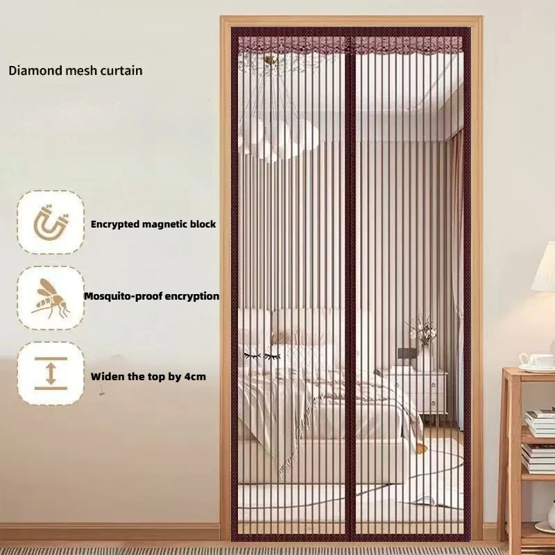 Thickened Drill-free Installation Door Screens Diamond Mesh Door Curtains Mosquito Proof Screen Panel Easy To Install and Clean