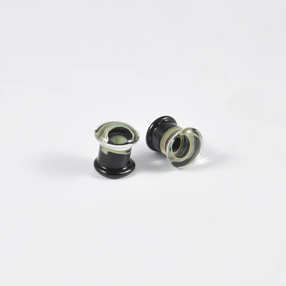 1Pair Glass Green Swirl Double Flare Flashback Ear Plug Tunnel Gauge For Men Women Ear Stretching Expander Piercing Body Jewelry