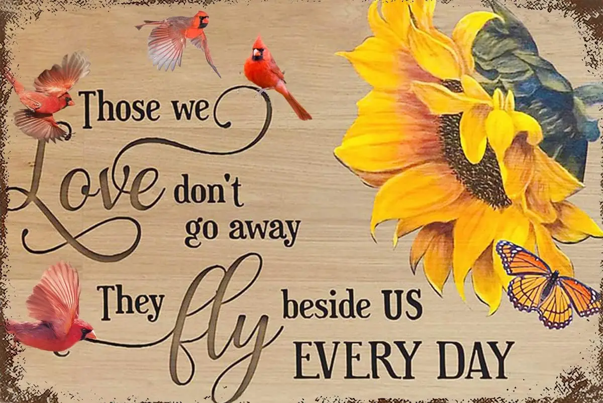 Those We Love Dont Go Away Cardinal Sunflower Printed Wood Plaque Sign Wood Prints Wall Hanging Wooden Plaque 5 x 10 in