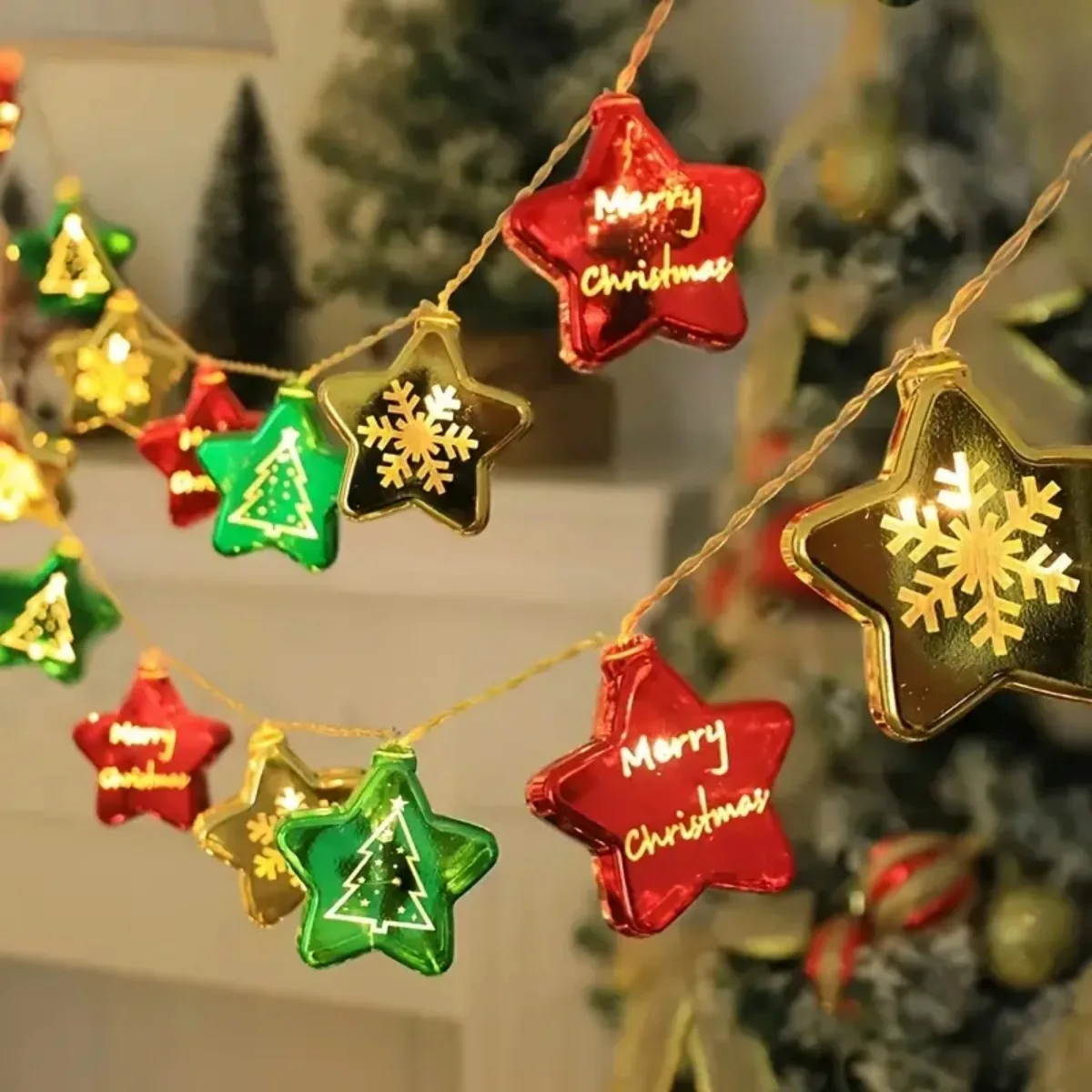 1pc 10/20 LED Christmas Electroplated Star Battery Powered String Light Christmas Fairy Atmosphere For Festive Christmas Decor