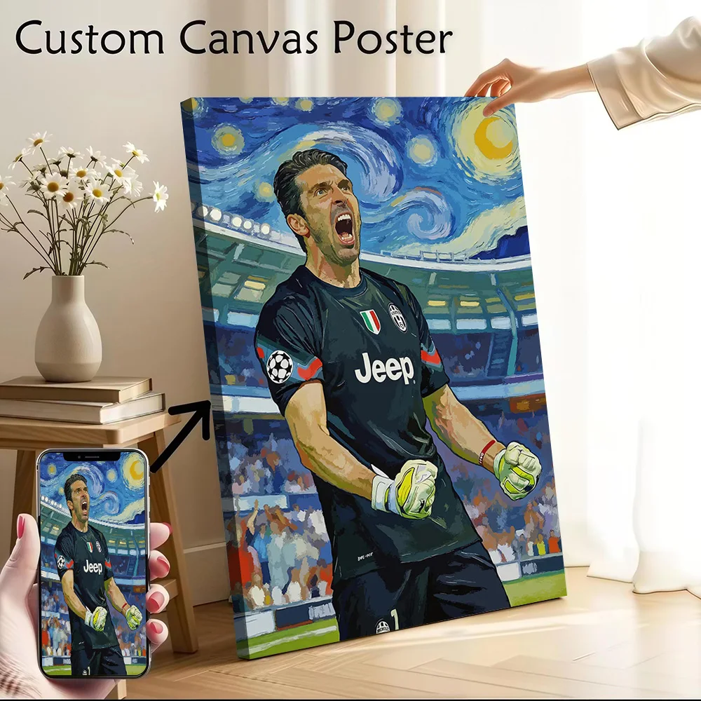 Gianluigi Buffon in Starry Night Style Canvas Poster Customizable Printed Canvas Painting Wall Art for Fans Interior Decoration