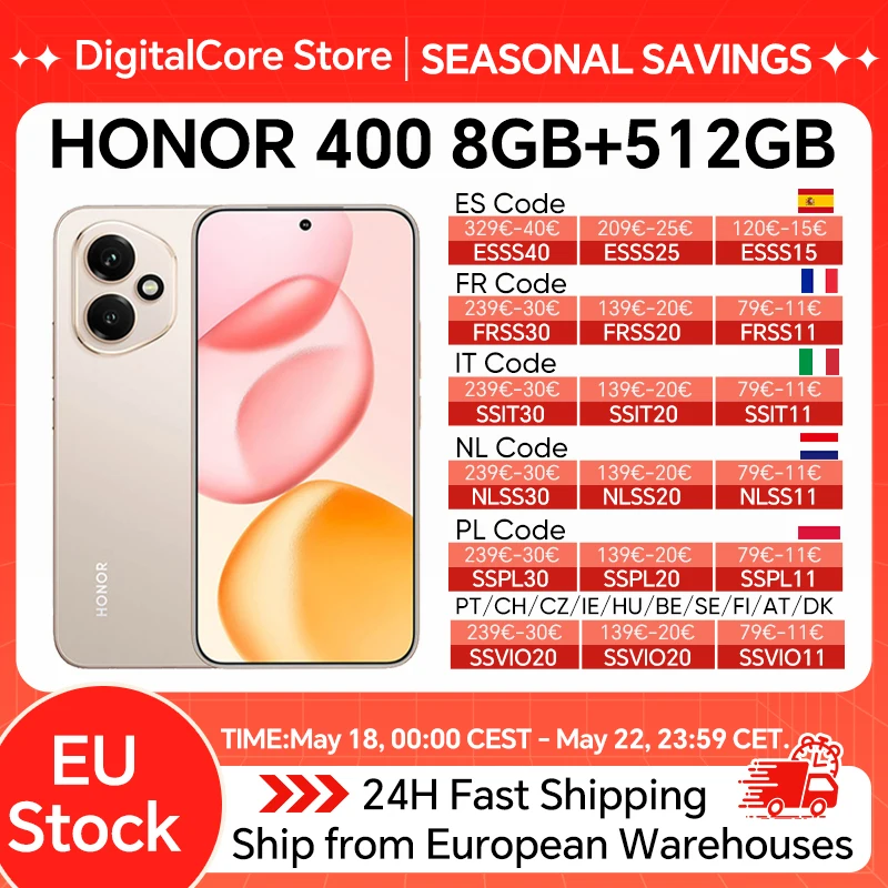 Version Globale HONOR 400 Smartphone 5G Snapdragon 7 Gen 3 Appareil Photo IA 200MP Écran AMOLED 6,55'' 5300mAh 66W SuperCharge
