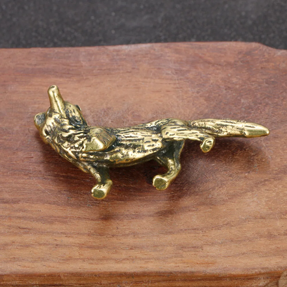 

Brass Fox shape Statue Exquisite Decorations Figurines Vintage naments Desk Tabletop Animal Decor Craft Statues Adornment Solid