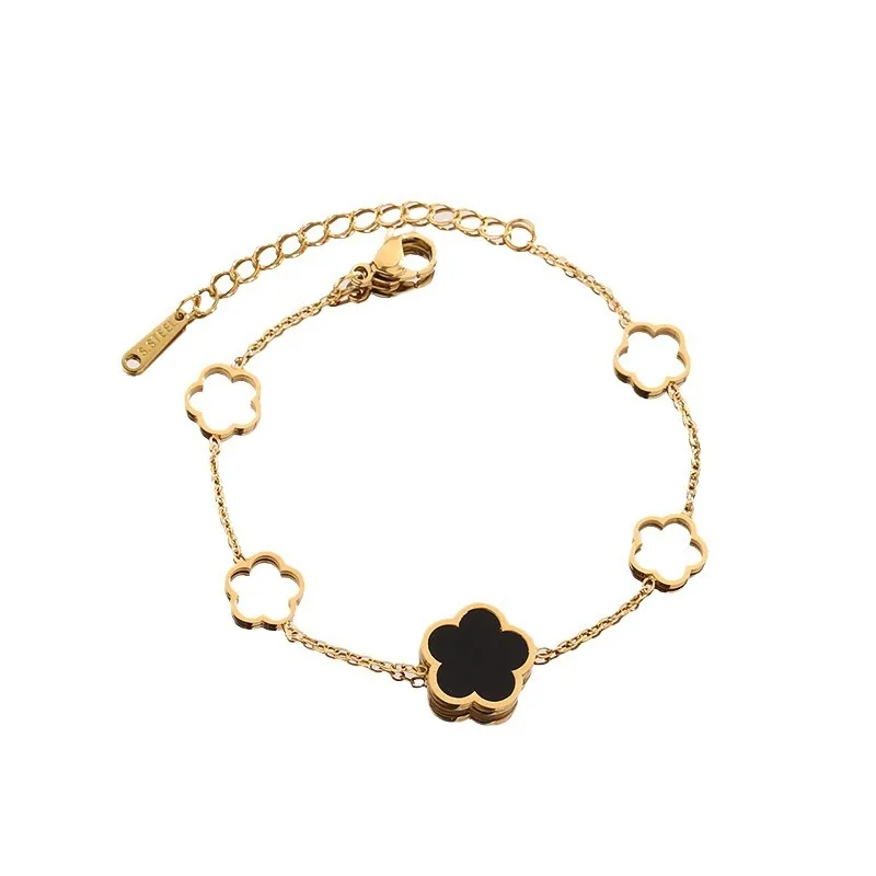 Fashion Bracelet Reversible Cinquefoil Flower Gold Color Women\'s Trend Party Jewelry Accessories Gifts