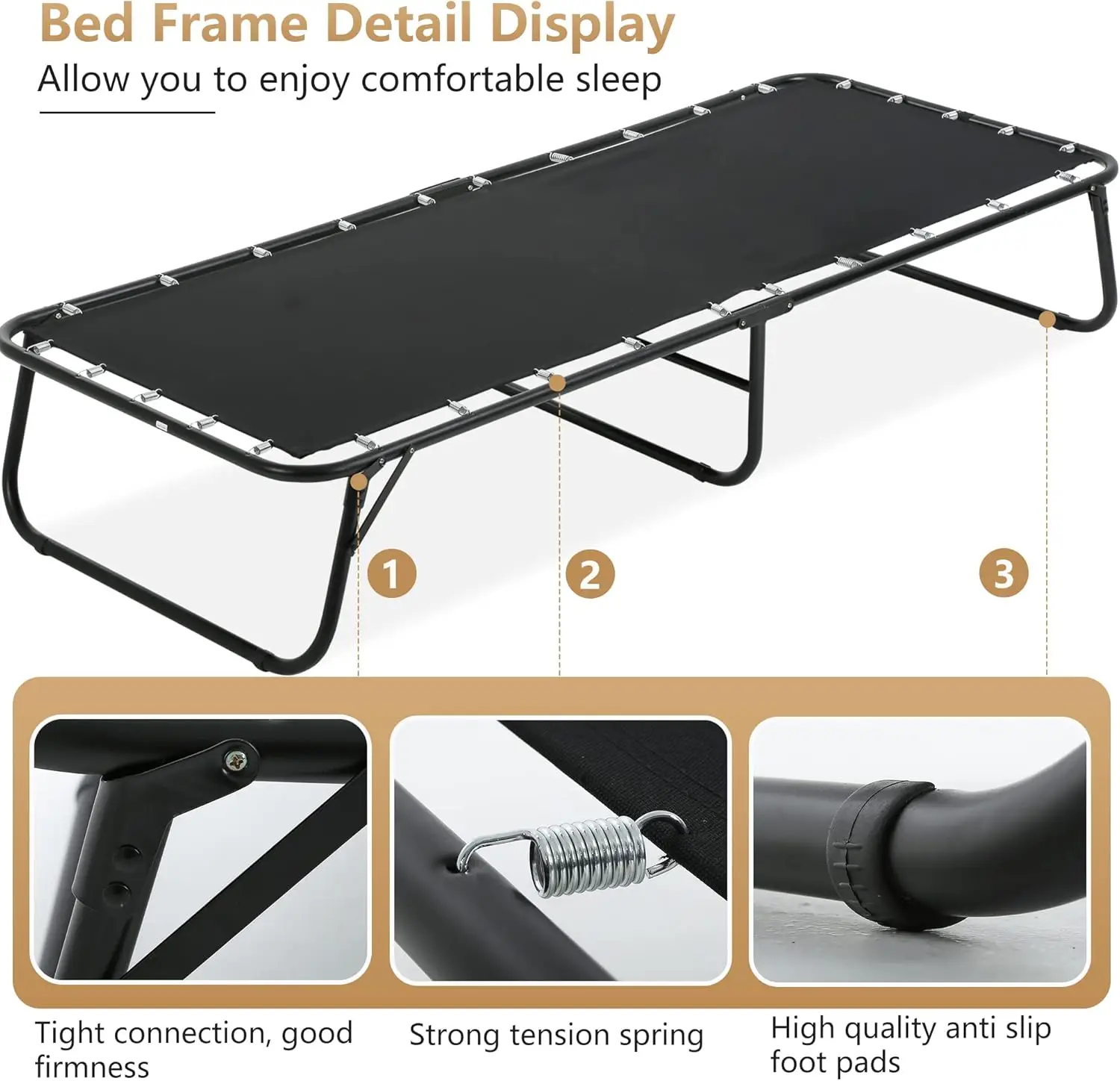 เตียงCamping Cotแบบพกพาเตียงพับเตียง 3.9 นิ้วComfortที่นอนโฟมแข็งแรงทนทานกรอบHeavy Duty L77 * W31 * H12 I