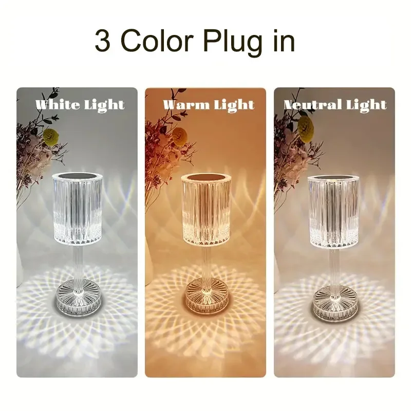 Led Nachtlampje Oplaadbare Diamant Acryl Tafellamp Creatieve Touch Sensor Restaurant Bar Desktop Decoratie Bureau Voor Cadeau