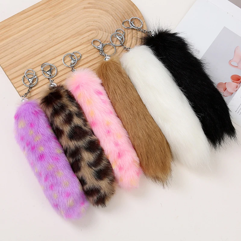 25cm Furry Animal Tails Keychain Cute Artificilal Plush Fox Tail Keyrings Women Charm Bag Pendant Car Key Holder Jewelry Gifts